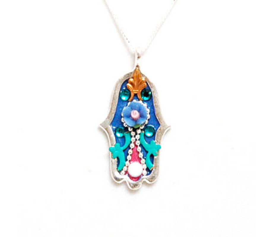 Flower Power Silver Hamsa Necklace by Ester Shahaf