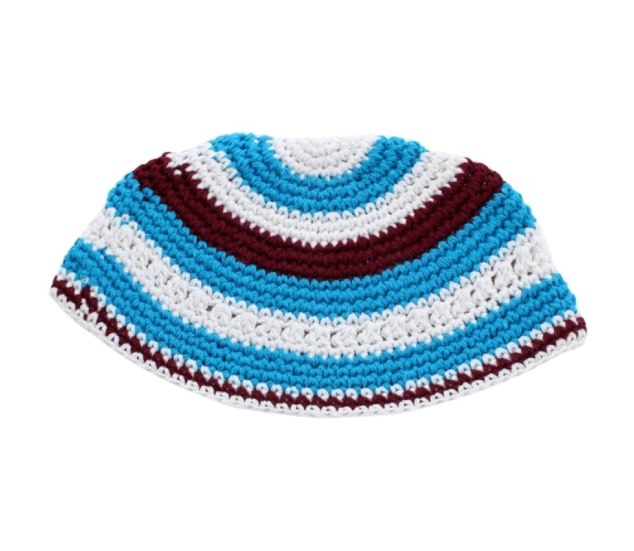 Frik Kippah - Turquoise, White and Maroon Horizontal Stripes