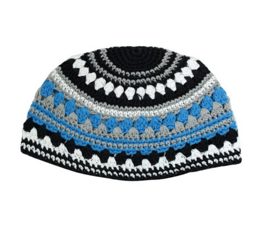 Frik Kippah in Blue, Gray and Black Stripes