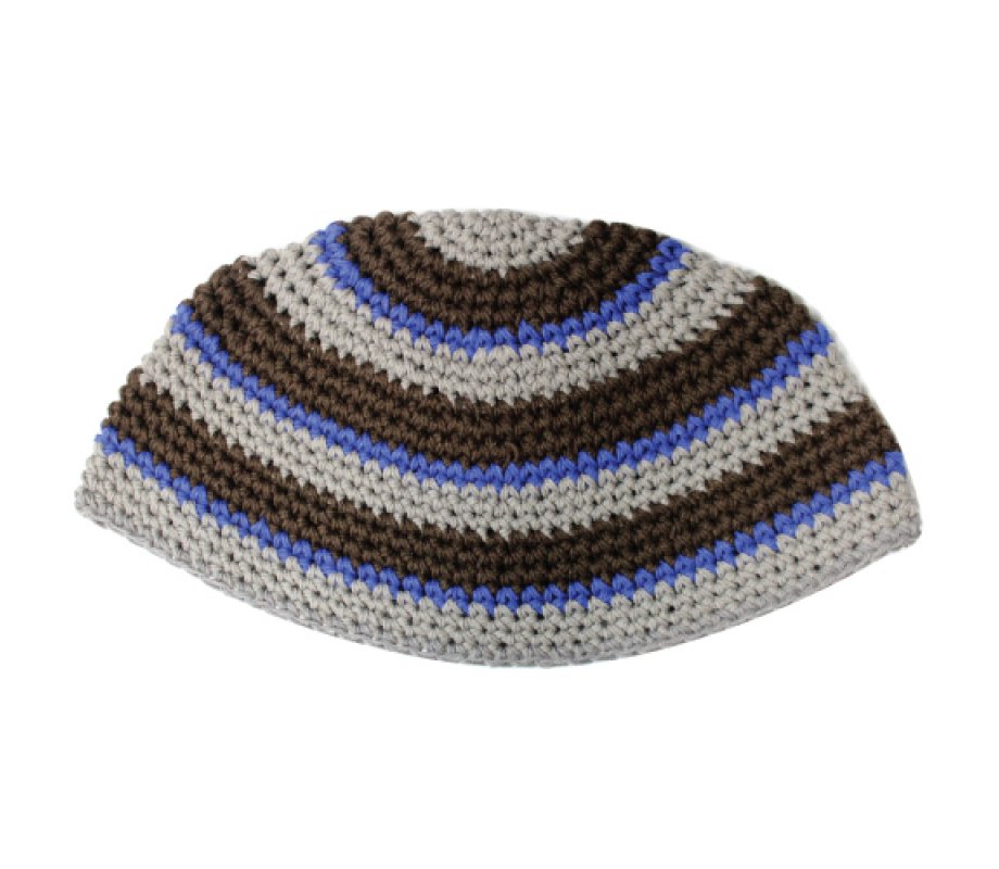 Frik Kippah with Gray, Brown and Blue Stripes
