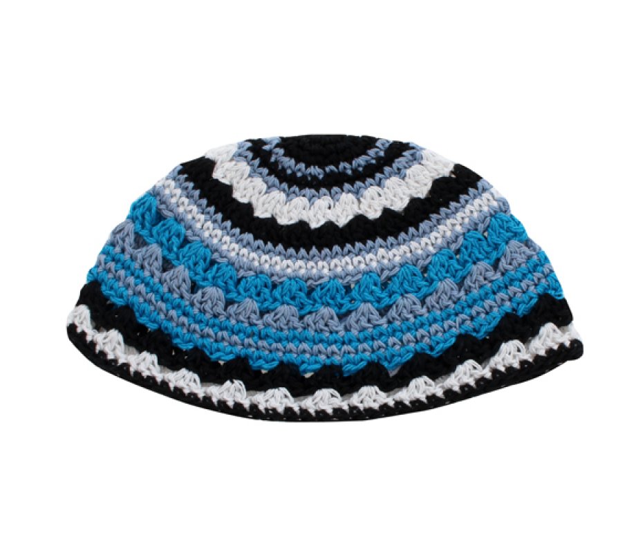 Frik Kippah with Stripes in Black, White and Shades of Blue