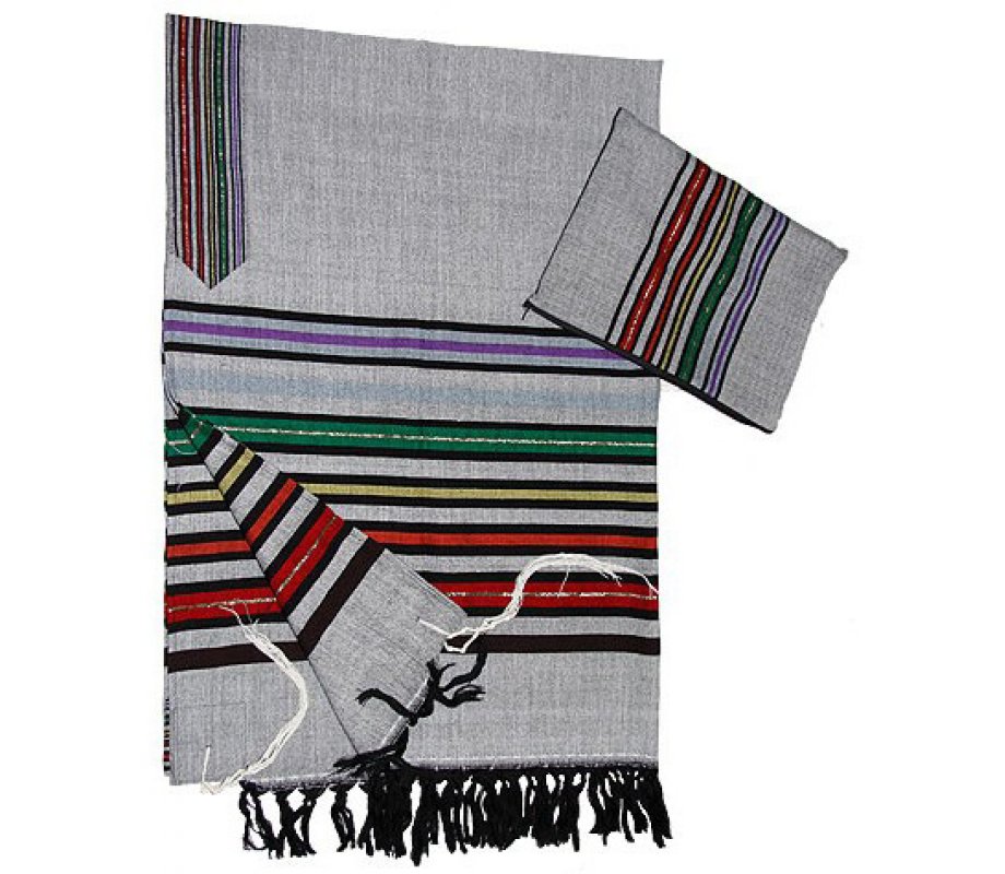 Gabrieli Handwoven Gray Cotton Tallit Set - Josephs Colored Coat Design