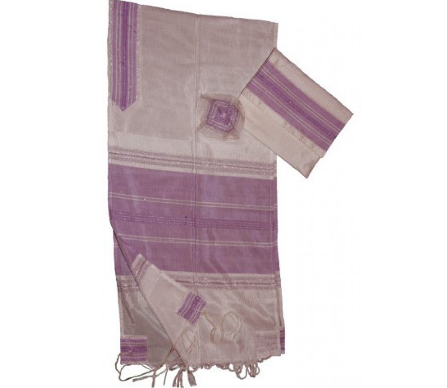 Gabrieli Handwoven White Silk Tallit Set - Fuchsia Design