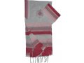 Gabrieli Handwoven White Silk Tallit Set - Shades of Pink and White Stripes