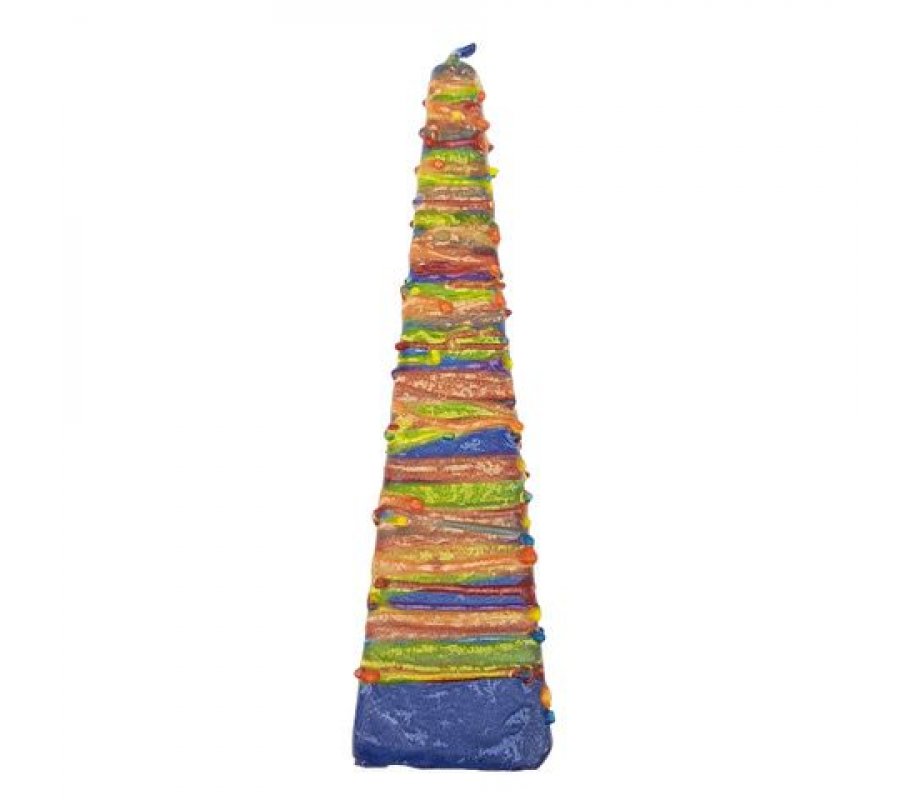 Galilee Style Handmade Pyramid Havdalah Candle – Blue with Colorful Wax Threads
