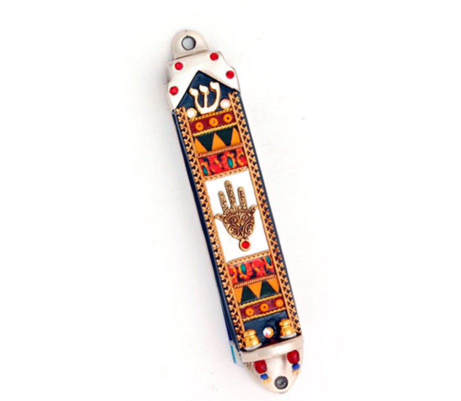 Geometric Hamsa Mezuzah by Ester Shahaf