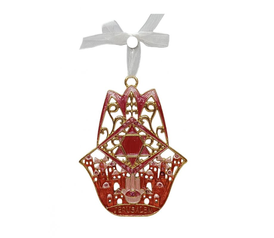 Gleaming Hamsa Wall Hanging, Jerusalem Images & Star of David – Choice of Colors