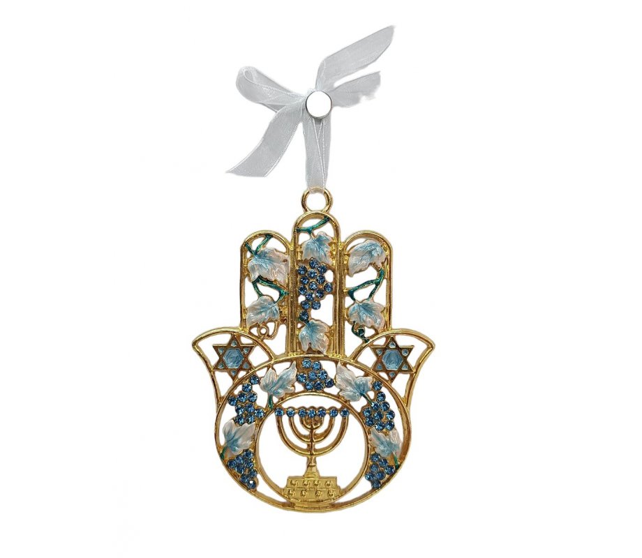 Gleaming Hamsa Wall Hanging, Menorah Star of David and Leaves – Choice of Colors