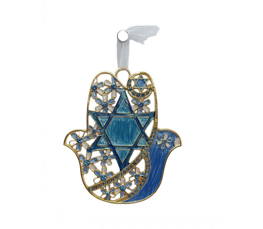 Gleaming Hamsa Wall Hanging, Star of David and Flowers - Choice of Colors
