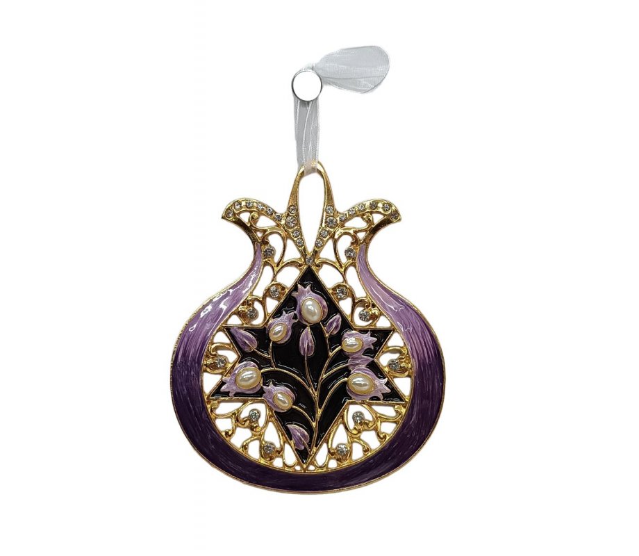 Gleaming Pomegranate Wall Hanging with Crystals, Star of David - Choice of Colors