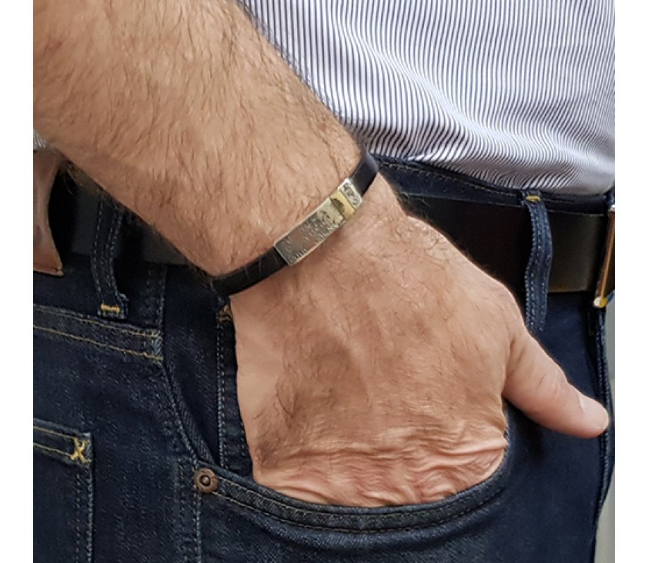 Golan Leather Men Bracelet with Sterling Silver Hebrew Shema Yisrael Prayer