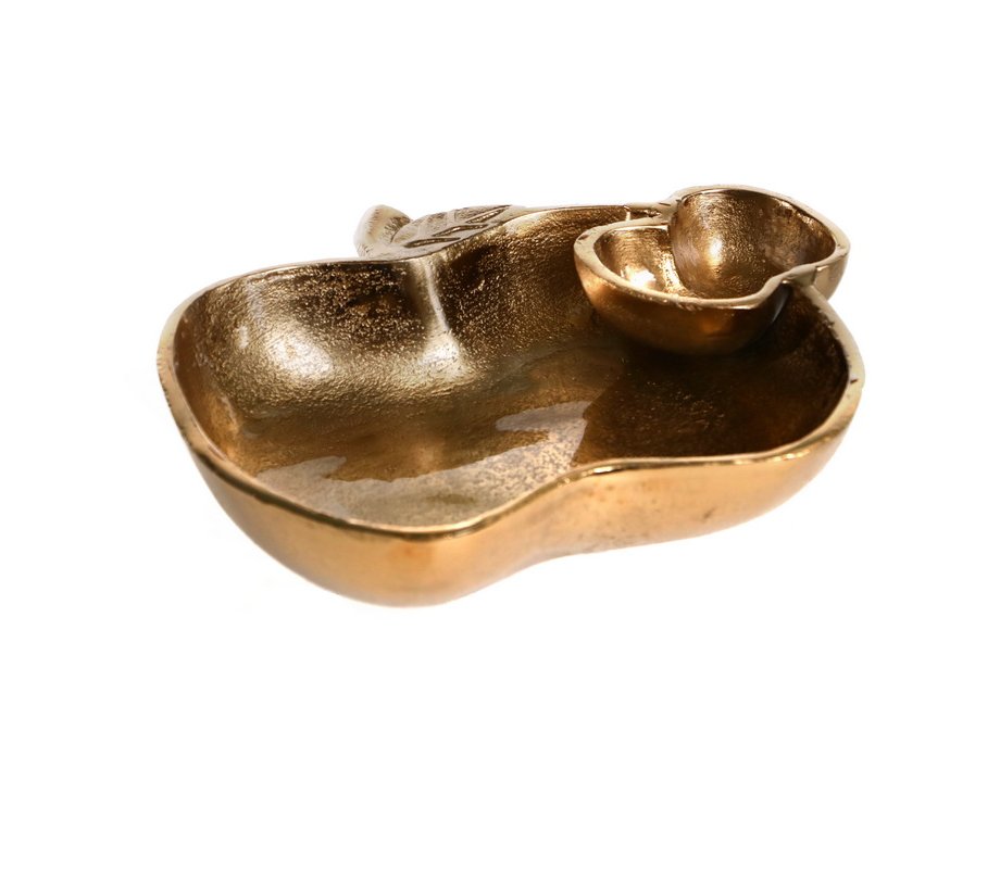 Gold Apple Shaped Tray with Attached Honey Bowl for Rosh Hashanah
