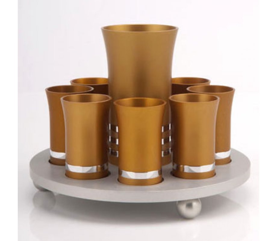 Gold Color Kiddush Cup Set with 8 Small Cups - Agayof