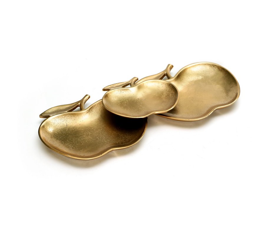 Gold Colored Three-Piece Apple Shaped Dish for Rosh Hashanah Apple Slices