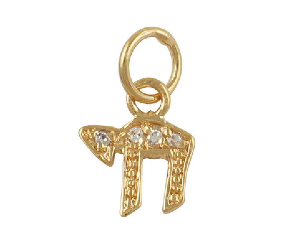 Gold Filled Chai Pendant Necklate Decorated with Gleaming Zirconium Stones