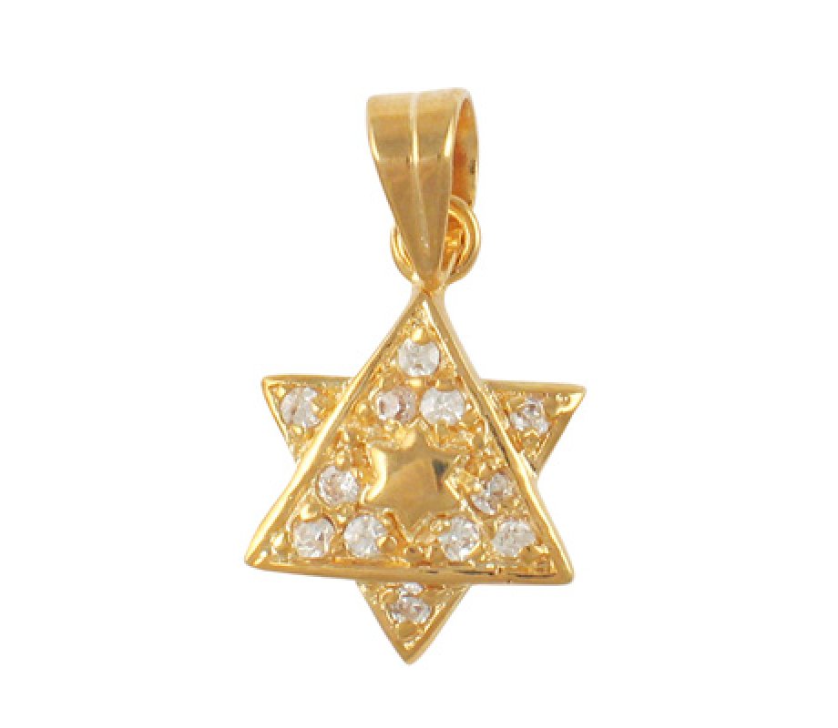 Gold Filled Cubic Zirconium 2-Star of David Pendant