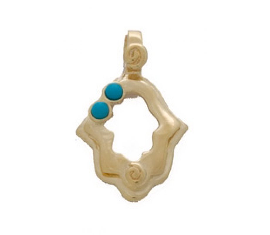 Gold Filled Cutout Hamsa Pendant with Two Turquoise Gems