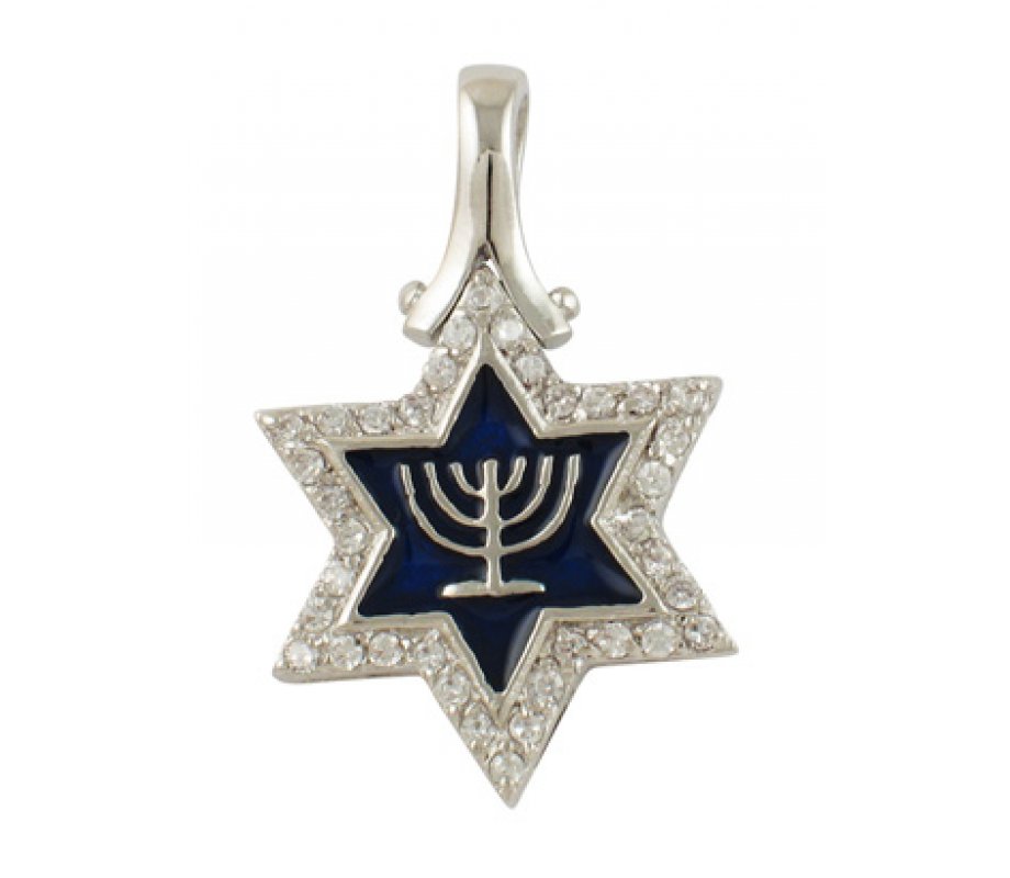 Gold Filled Rhodium Plated Star of David Menorah Pendant