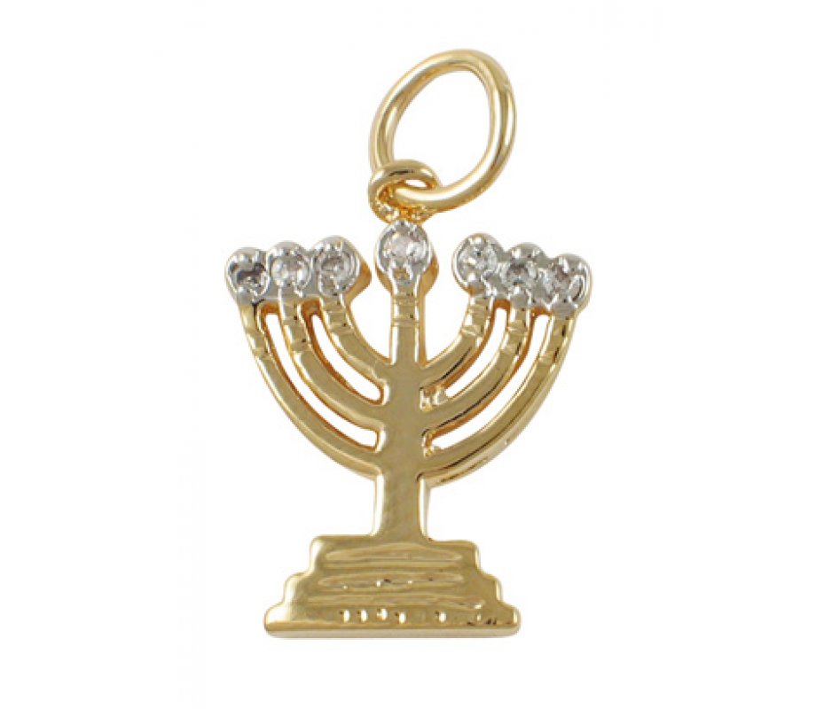 Gold Filled Zirconium Two-Tone Menorah Pendant