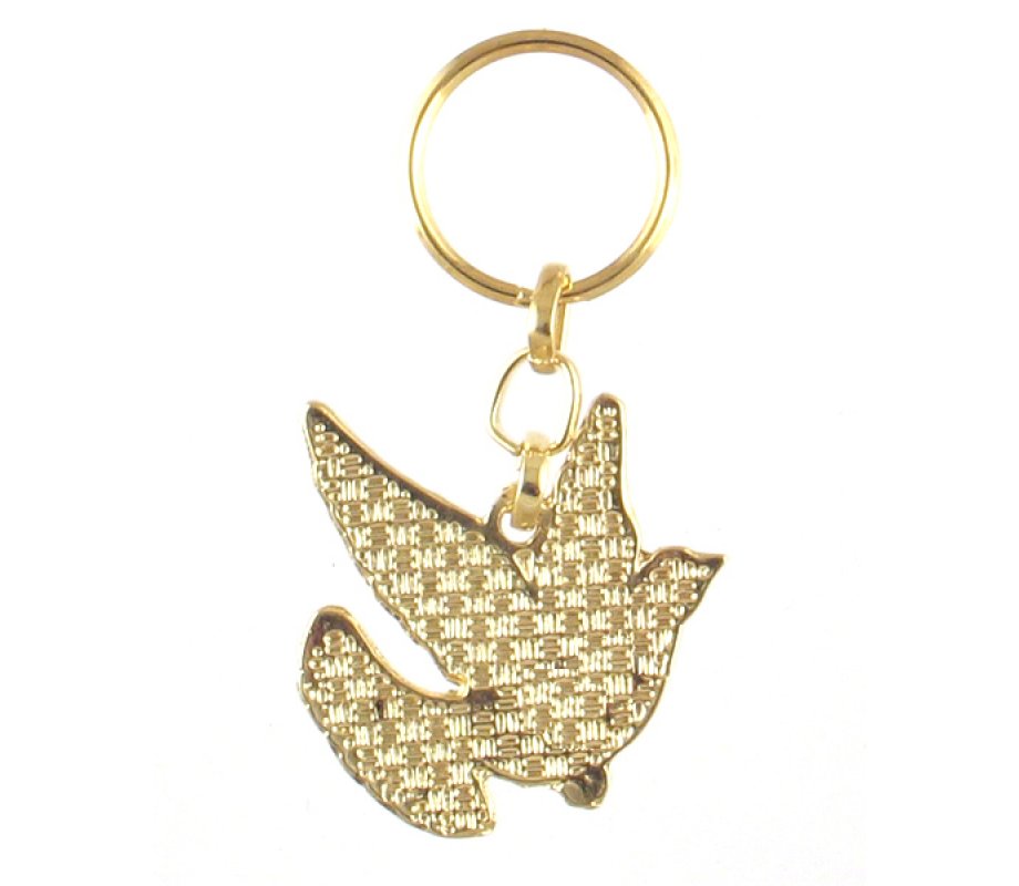 Gold Framed Metal Keychain - White Dove with