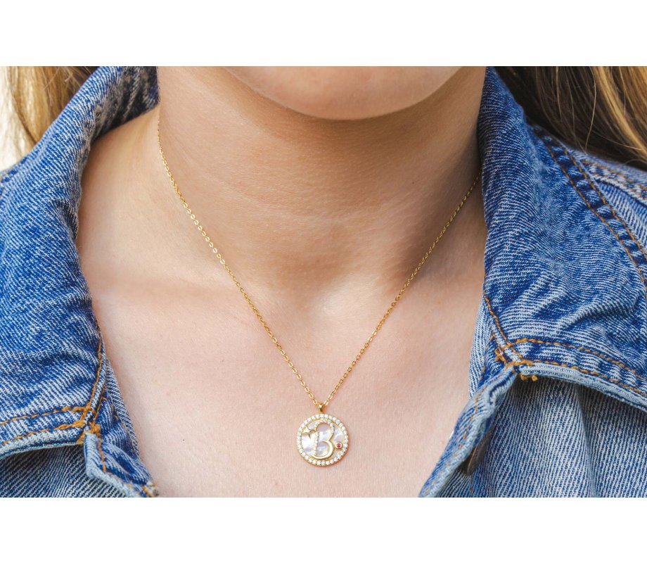 Gold Plated Sterling Silver Letter Pendant Circle Necklace – Micro Pave Zircons