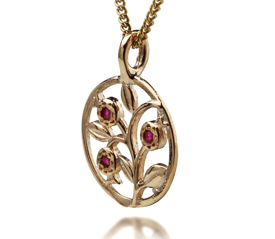 Gold Pomegranate Pendant with Rubies by HaAri Jewelry
