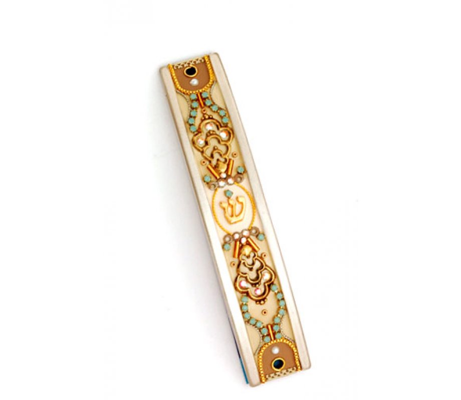 Gold-Turquoise Curved Pewter Mezuzah Case by Ester Shahaf