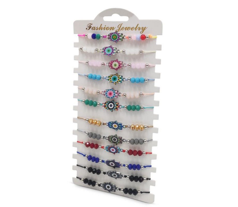 Good Luck Cord Bracelets, Hamsas and Beads In Assorted Colors  Package of 12