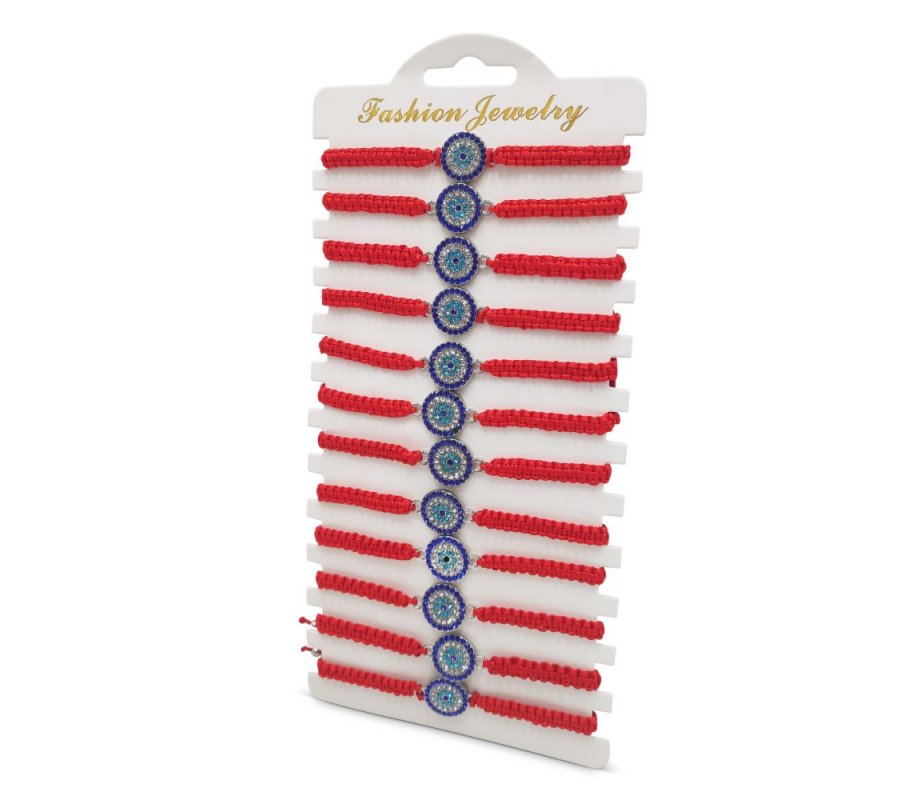 Good Luck Red Cord Bracelets with Blue Protective Eye – Package of 12