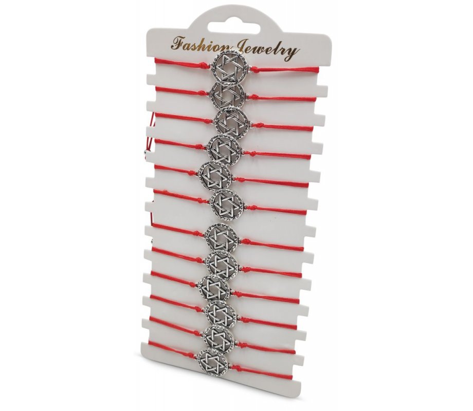 Good Luck Red Cord Bracelets with Disc of Silver Hamsa Hand – Package of 12