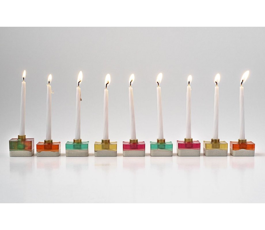 Graciela Noemi Handcrafted Modular Cubed Colorful Hanukkah Menorah