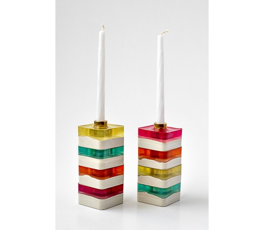 Graciela Noemi Handcrafted Modular Cubed Colorful Hanukkah Menorah