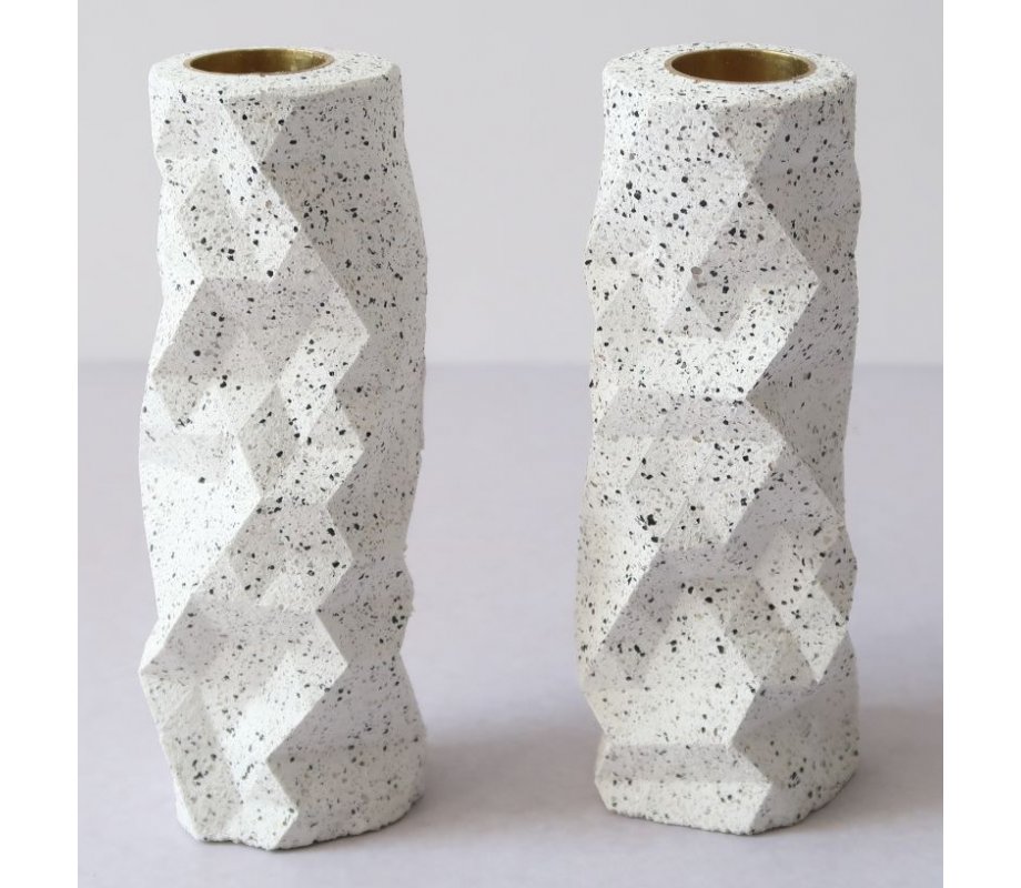 Graciela Noemi Handcrafted Origami Shabbat Candlesticks - Granite