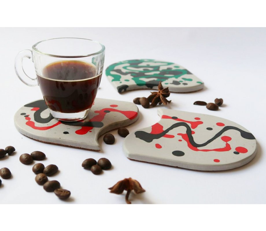 Graciela Noemi Handcrafted Pair of Coasters - Colored Abstract Design on Gray