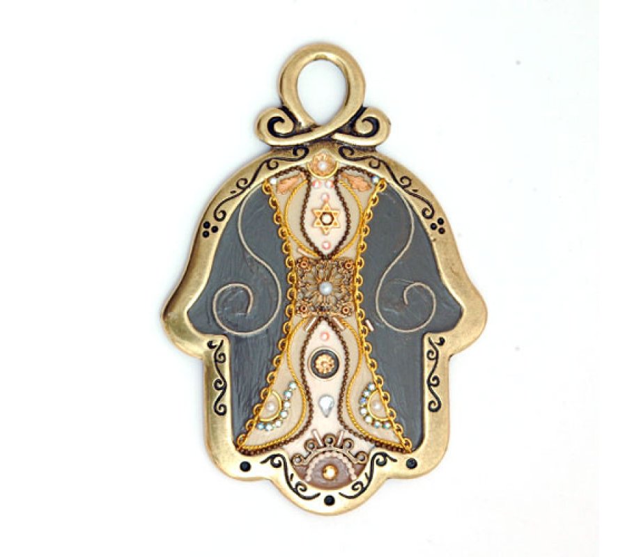 Gray-Gold Color Wall Hamsa by Ester Shahaf