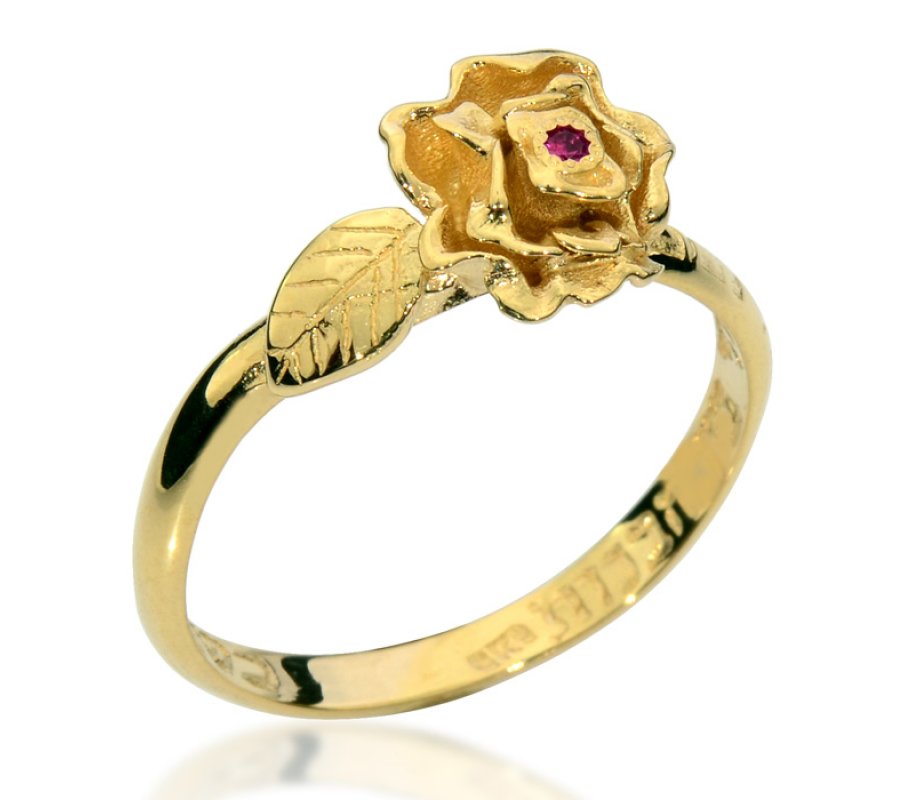 Ha'Ari Gold Kabbalah Ring, Rose and Ruby Rose Amongst the Thorns Tribute
