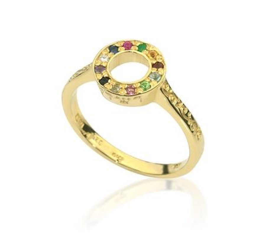 HaAri Gold Kabbalah Ring with 12 Colored Choshen Stones, High Priest Breastplate