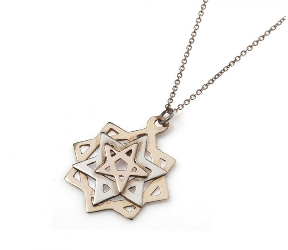 Ha'Ari Kabbalah Tikun Hava Pendant Necklace - Three Stars in Gold and Silver