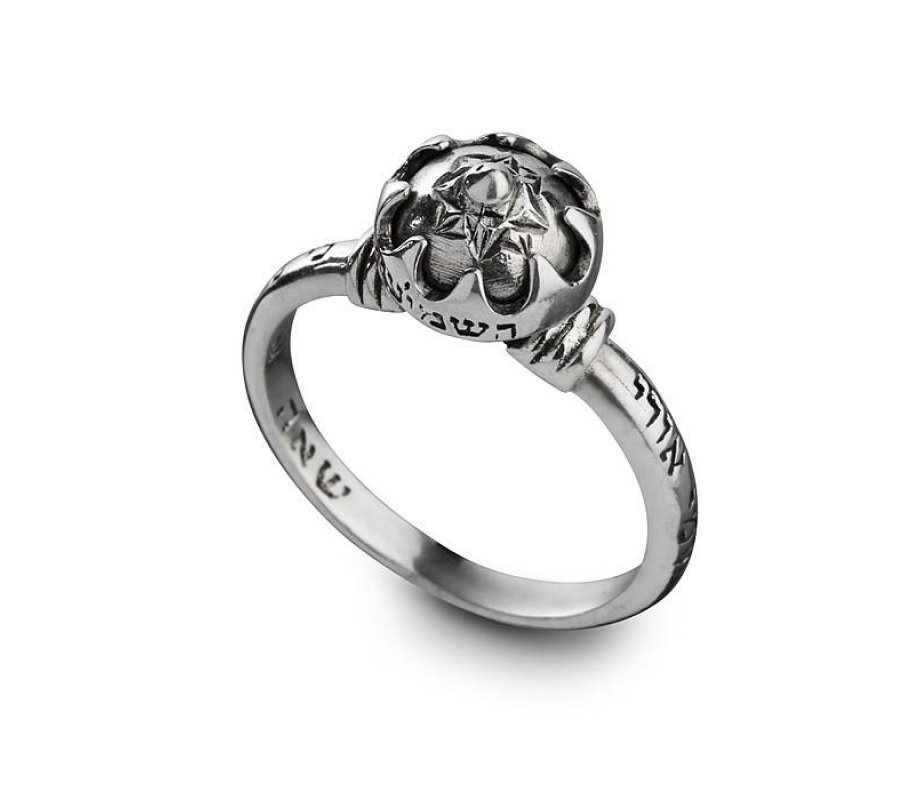 HaAri Silver Kabbalah Ring, Five Metals with Bible Verses Divine Names and Gem