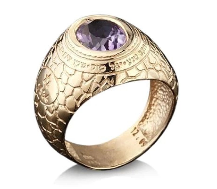 Ha'ari Man's Gold Kabbalah Ring, Snake Design with Ana Bekoach and Amethyst