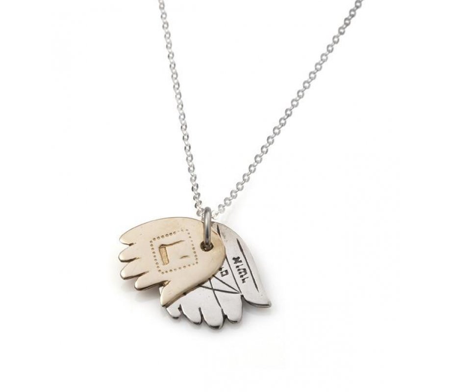 Ha'ari Pendant Necklace Double Hamsa Hands with Blessing Words - Silver and Solid Gold