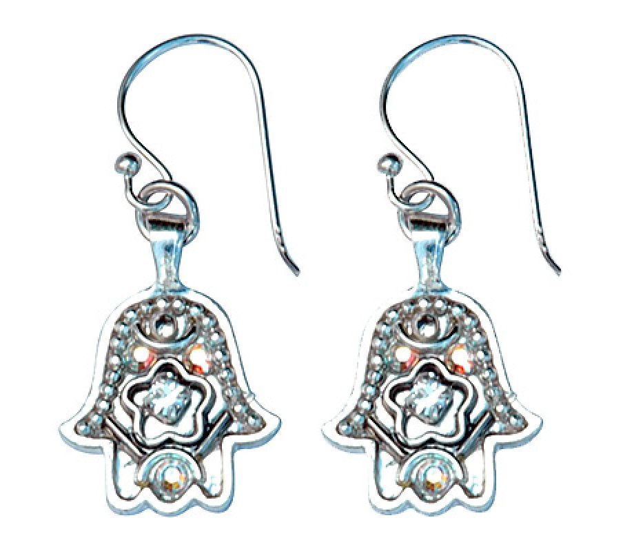 Hamsa Earrings in Shades of Silver by Ester Shahaf