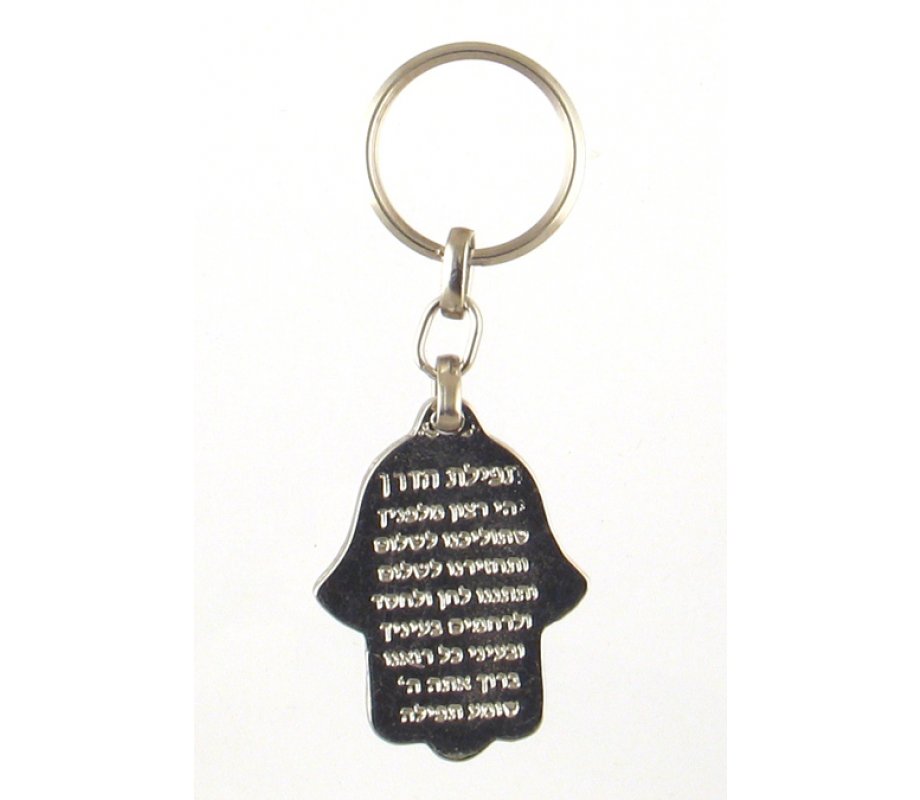 Hamsa Keychain with Fish, Horseshoe and Hebrew Chai - Blue