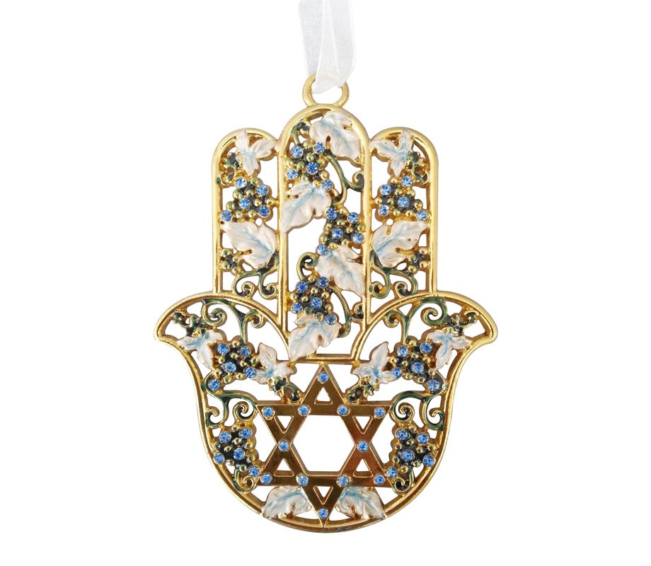 Hamsa Wall Decoration – Grape Clusters with a Star of David and Blue Stones