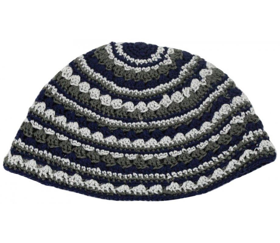 Hand Made Frik Kippah with Olive, Tan and Black Stripes