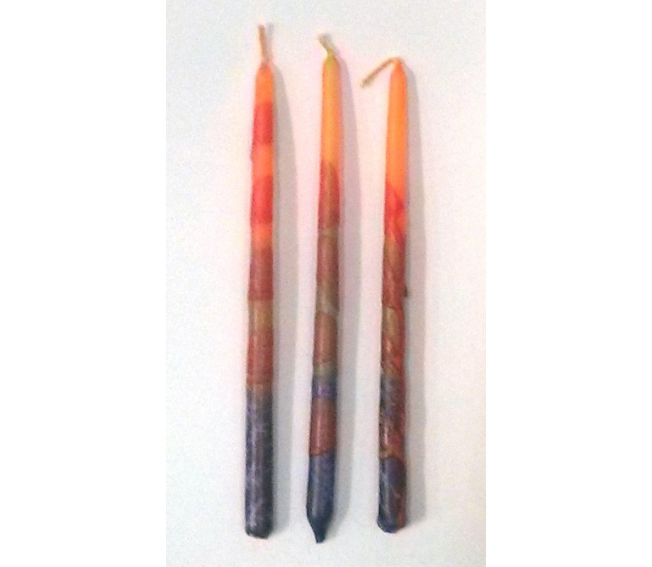 Handmade Dripless Hanukkah Candles - Red and Orange Fiery Colors