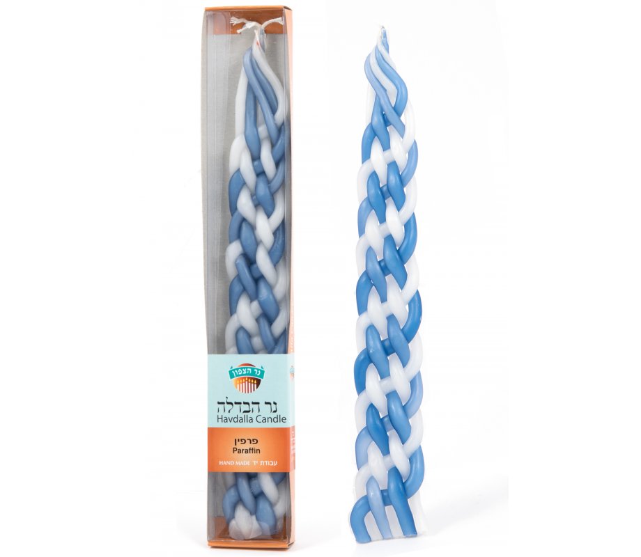 Handmade Paraffin Wax Braided Havdalah Candle - Blue and White