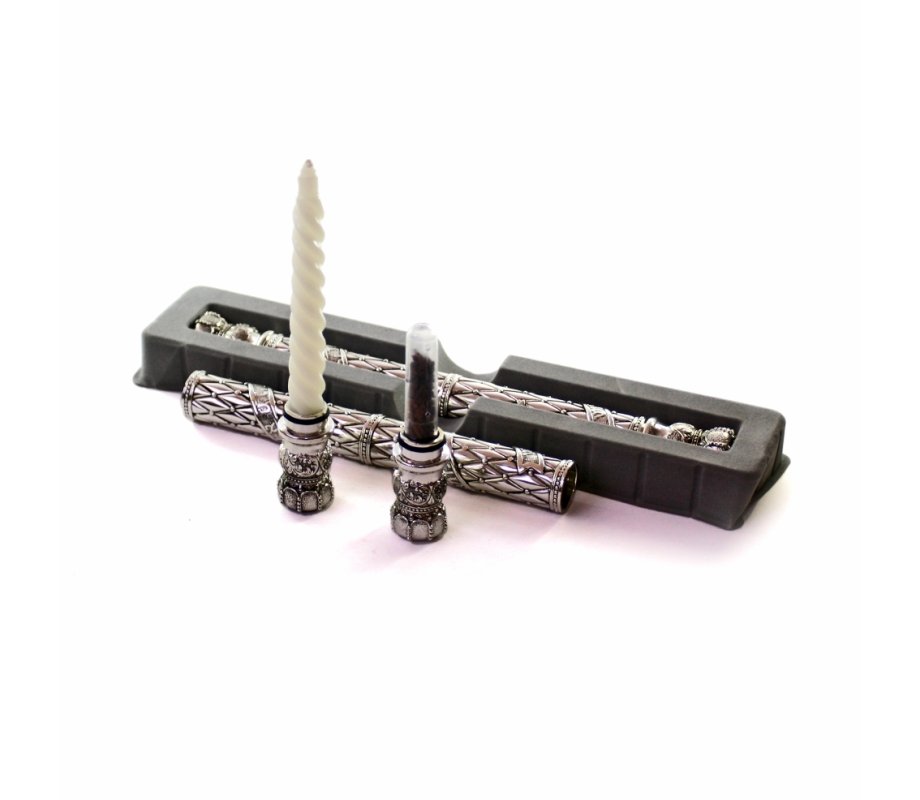 Havdalah Two-in-One Wand, Spice Box and Candle Holder - Silver Plated