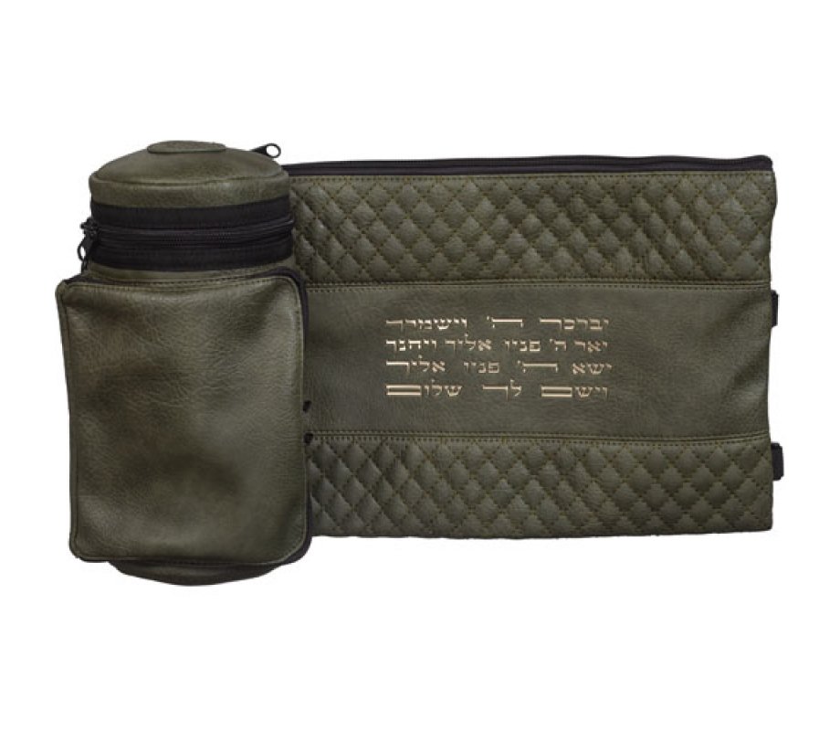 Insulated Weatherproof Tefillin Protector Case with Tallit Bag Aaronic Prayer - Green