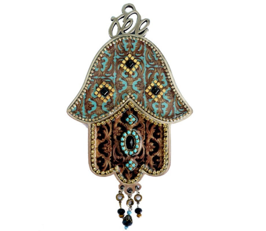 Iris Design, Hamsa Wall Plaque with Beaded Colorful Ethnic Oriental Design